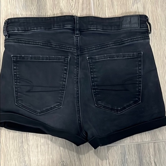 American Eagle Shorts Black Jean Cuff Next Level Stretch Super High Rise Shortie - Picture 10 of 13